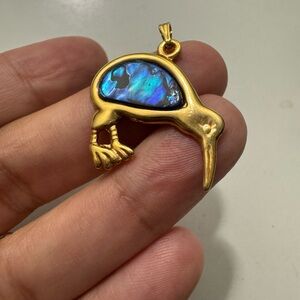 Vintage Abalone Iridescent New Zealand Kiwi Gold Plate Paua Shell Pendant